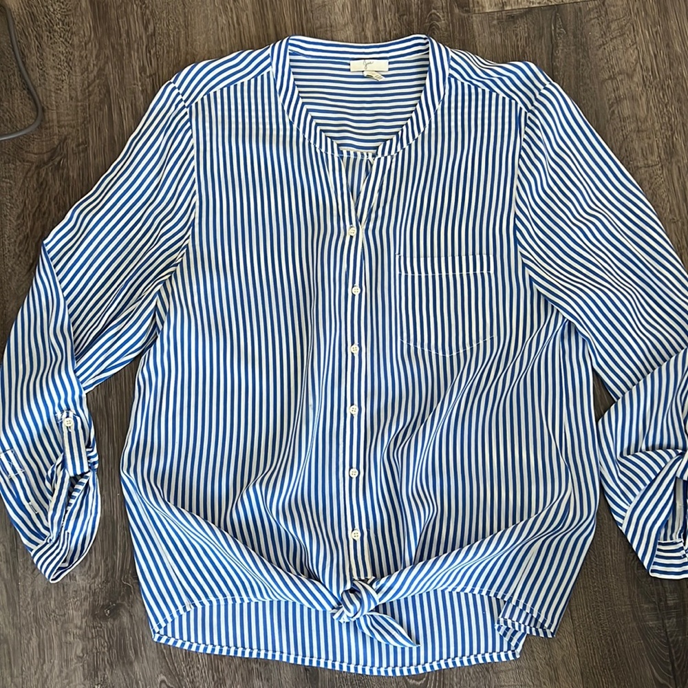 Joie Blue and White Stripe Tie Front Button Down Blouse